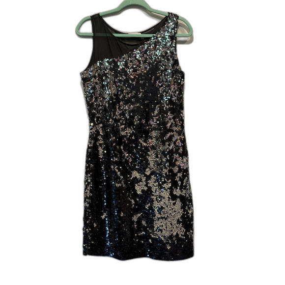 Calvin Klein Dress Full Sequin Party Event Silver Black Fitted Womens sz Medium - Picture 1 of 8